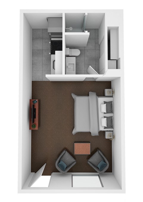 Floor plan for studio, 1 bath, 300 sqft